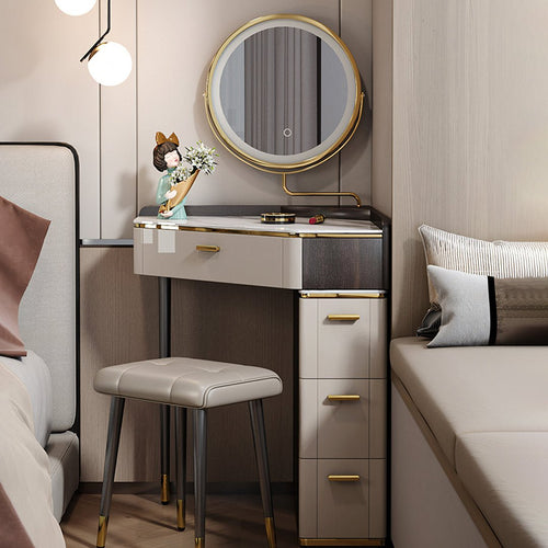 Amigo Small Corner Dressing Table, Slimline Dressing Table, With LED Mirror - Miola
