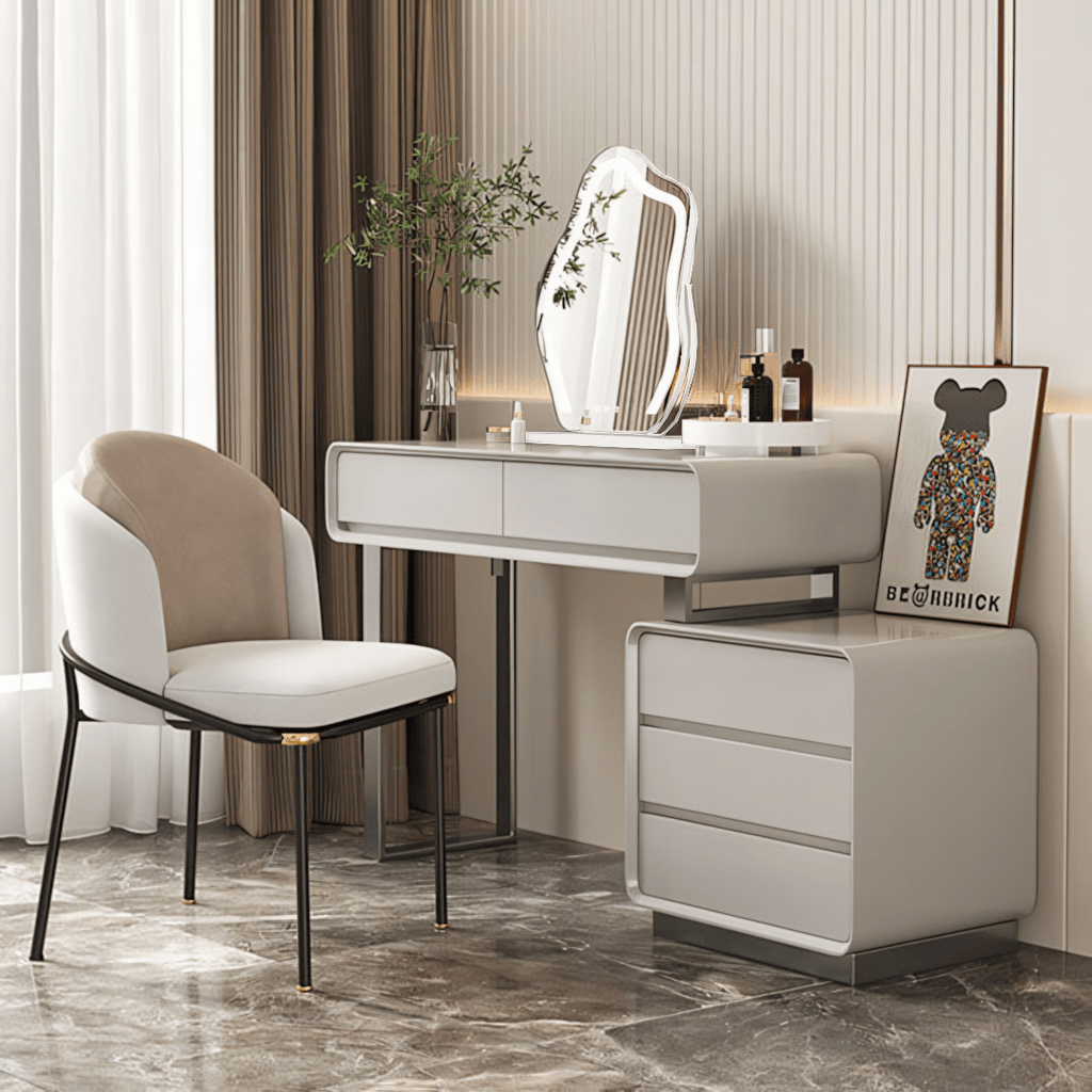 Dobson Dressing Table With LED Mirror, Light Grey - Miola