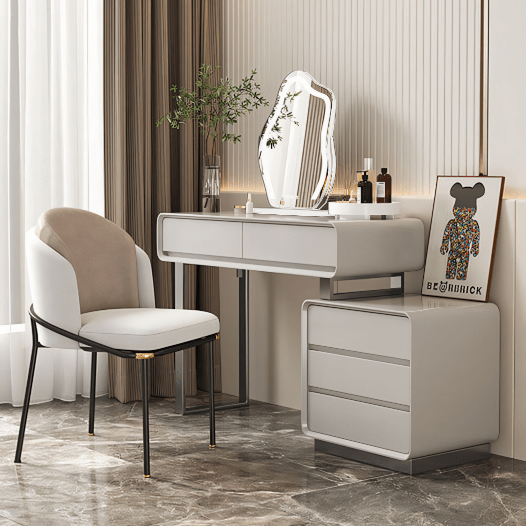 Dobson Dressing Table With LED Mirror, Light Grey - Miola
