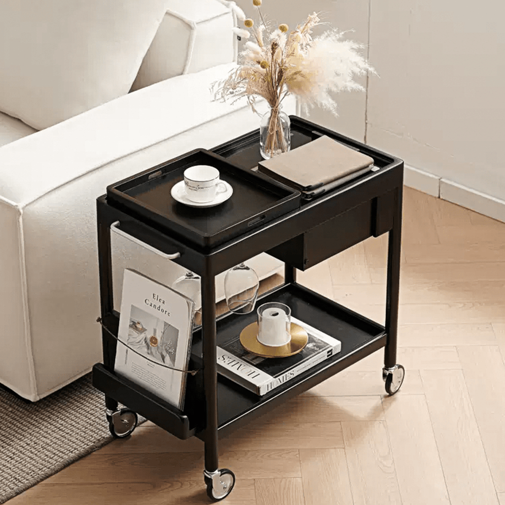 Orion With Magazine Rack Side Table With Trolleys - Miola