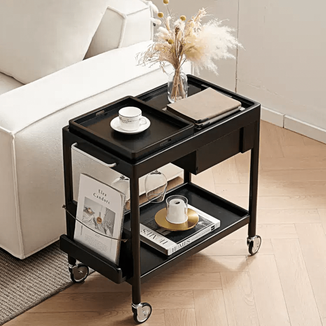 Orion With Magazine Rack Side Table With Trolleys - Miola
