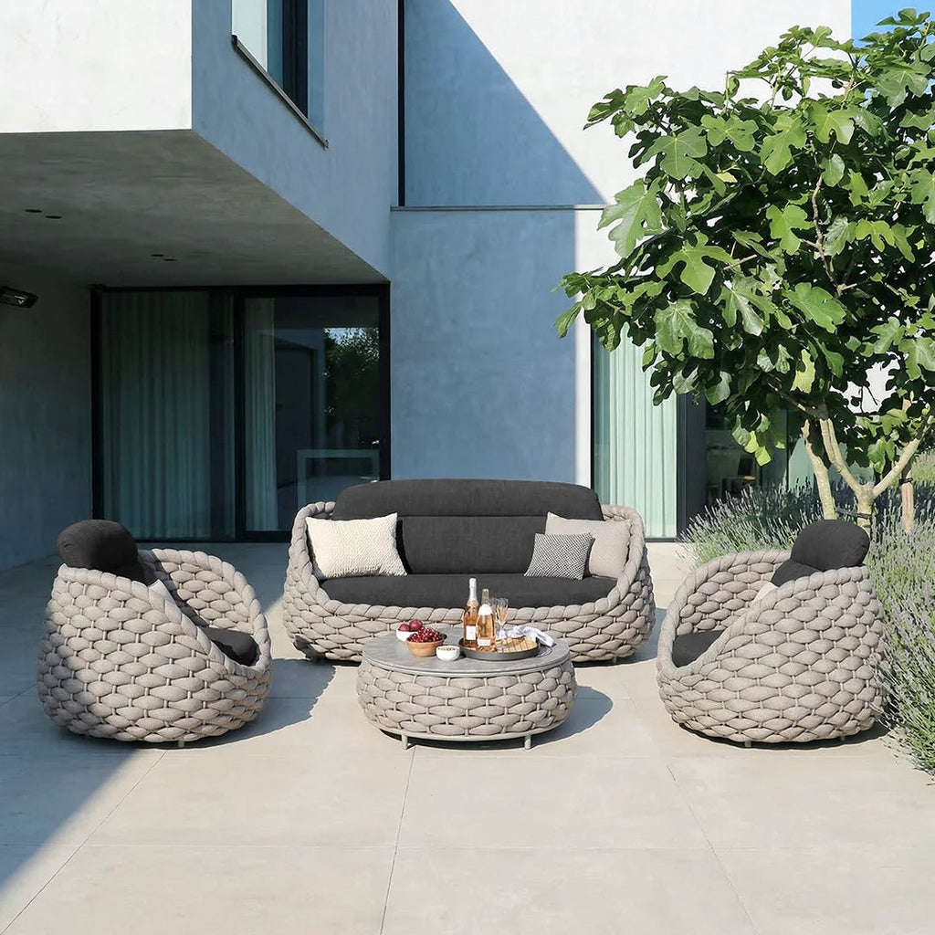 Marbella Textilene Rope Woven Outdoor Sofa Set, Grey - Miola