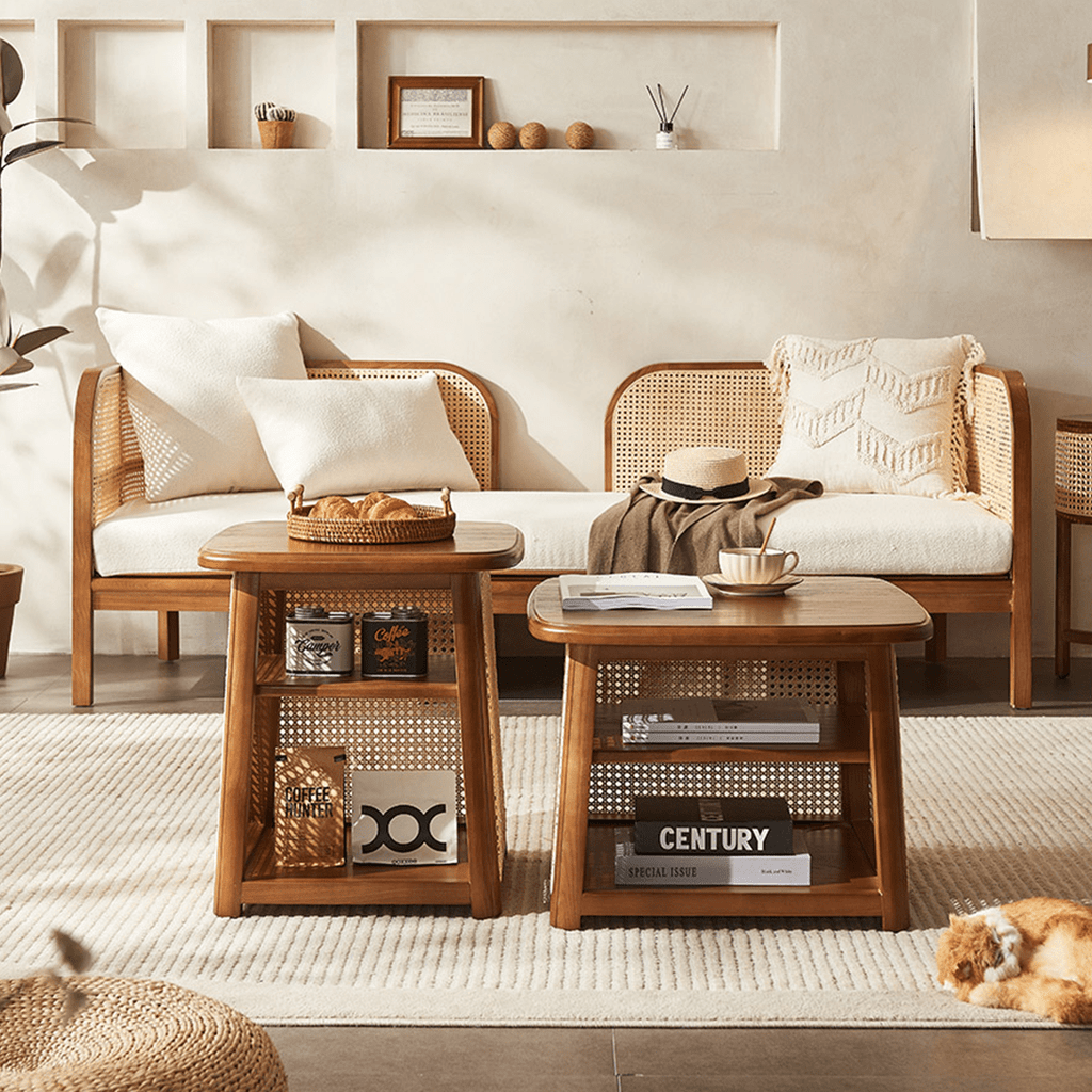 Nordic Square Coffee Table Set, Rattan - Miola