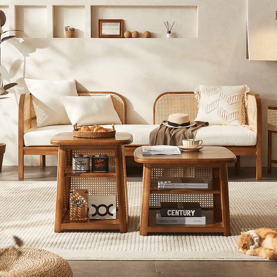 Nordic Square Coffee Table Set, Rattan - Miola