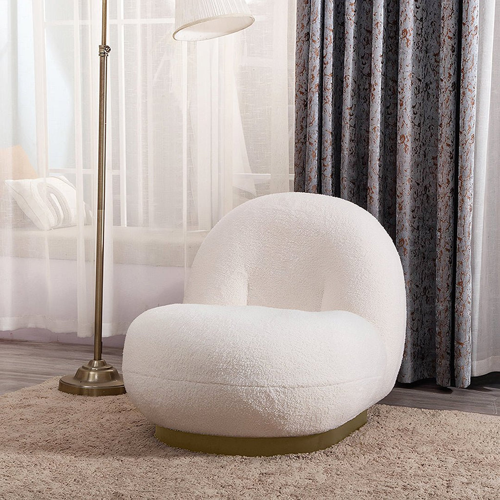 Gubi Pacha Swivel Accent Chair, Boucle With Gold Base - Miola