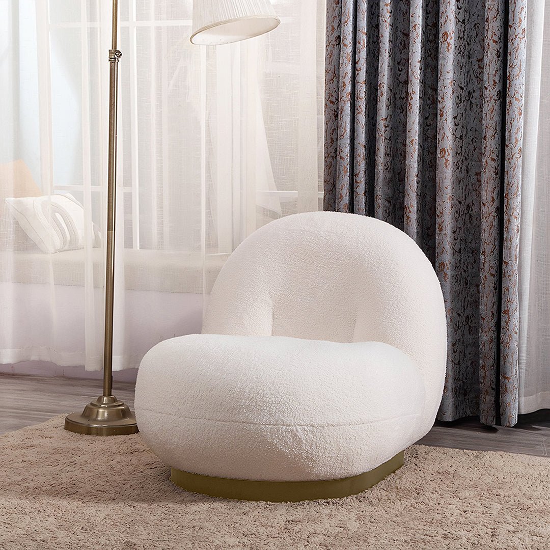 Gubi Pacha Swivel Accent Chair, Boucle With Gold Base - Miola