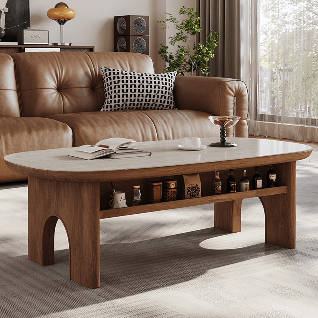 Saito Coffee Table With Storage, Wood, Oval - Miola