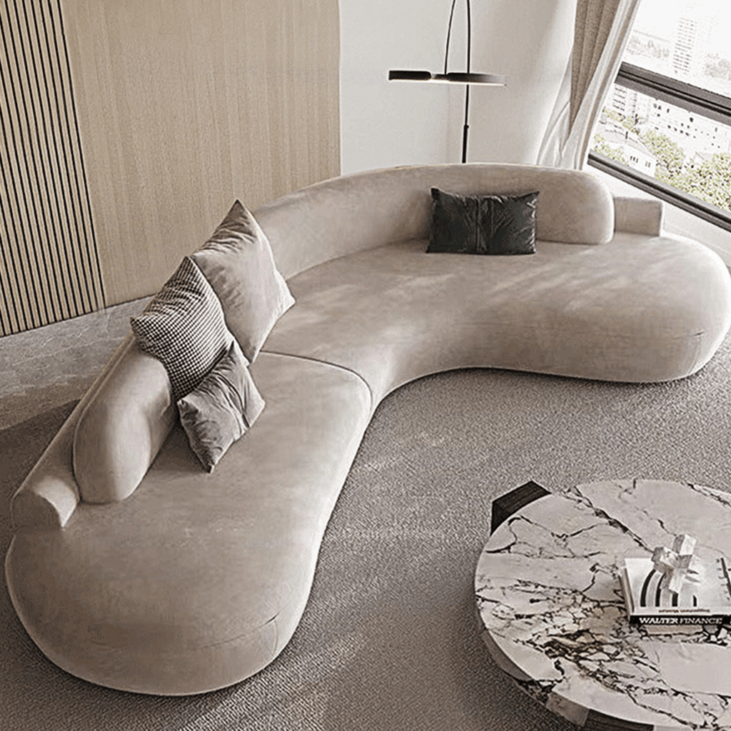 Cosima Grey Four Seater, Five Seater Curved Sofa, Long Sofa, Velvet - Miola