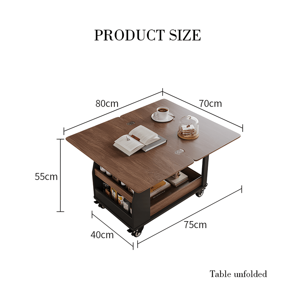 Ariana Lift Up Table, Foldable Coffee Table With Storage & Casters - Miola