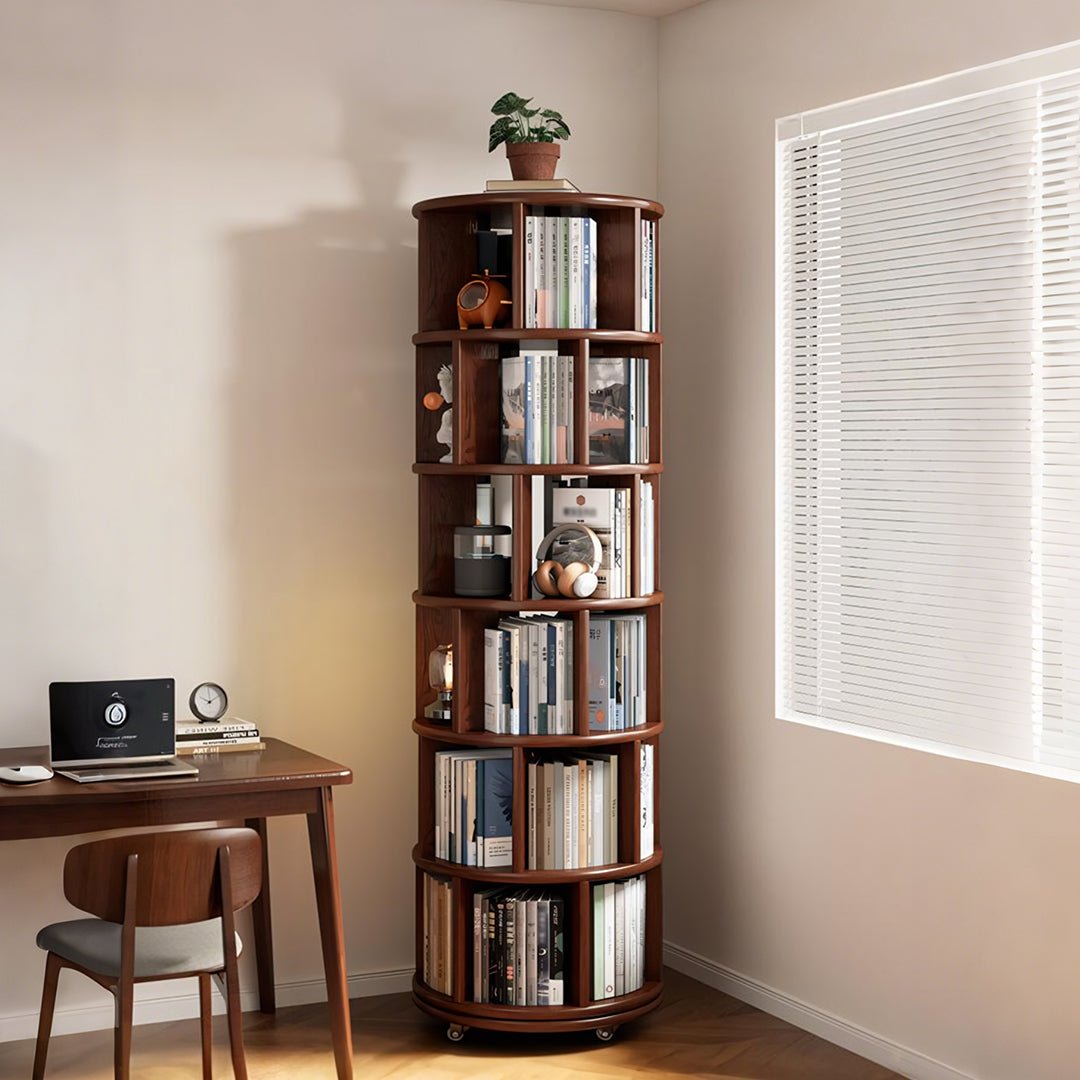 Stojanovic Round Rotating Bookshelf, Corner Bookshelf With Castors - Miola