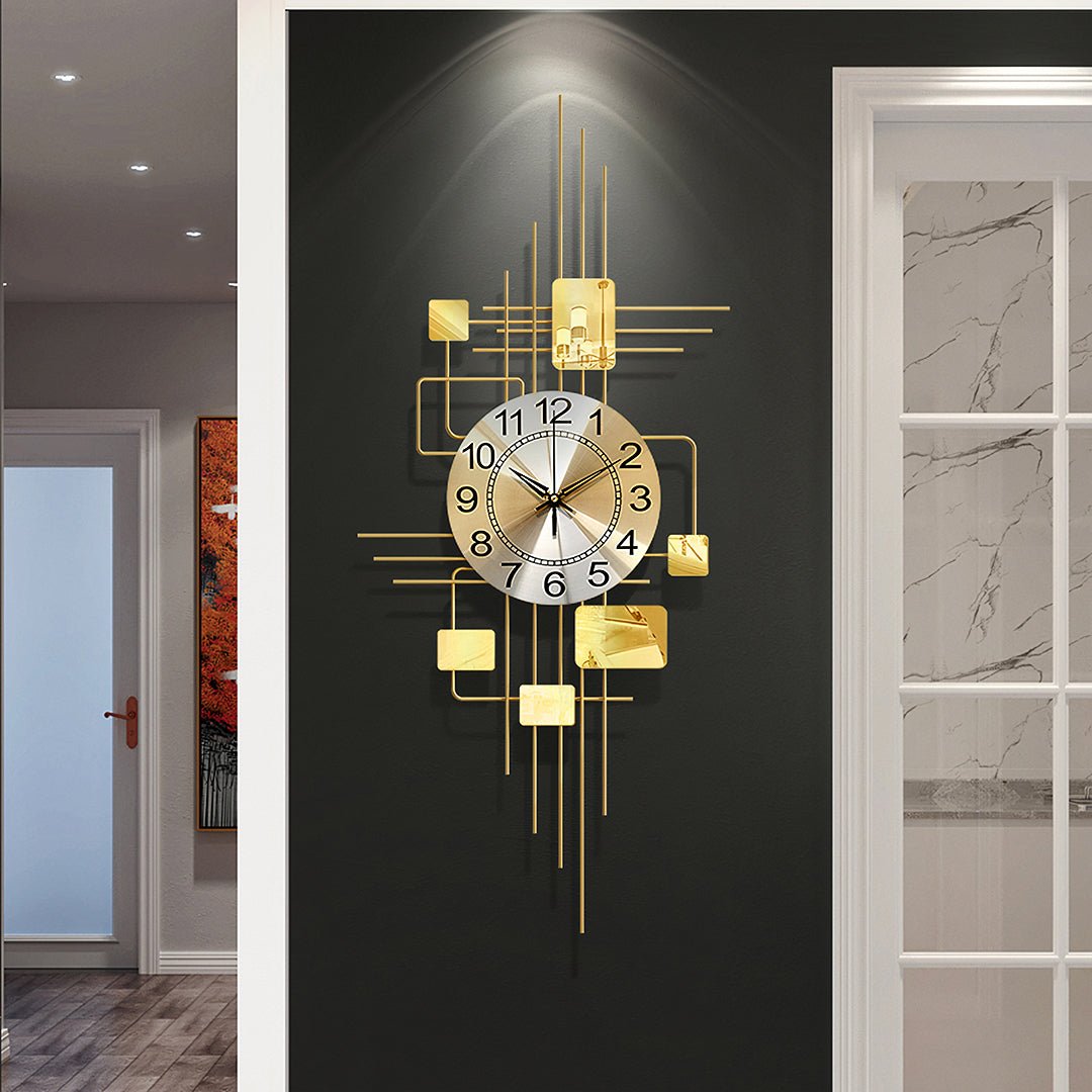 Park Art Deco Wall Clock, Silent Clock, Vertical, Gold - Miola