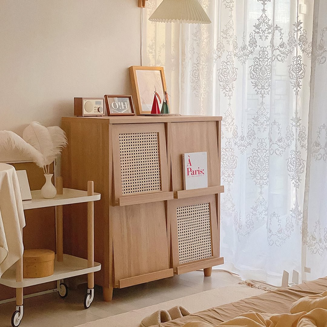 Iskandar Sideboard With Magazine Rack, Solid Wood & Rattan， Storage - Miola
