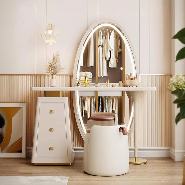 Charlotte Dressing Table With Full Length LED Mirror, Cream - Miola