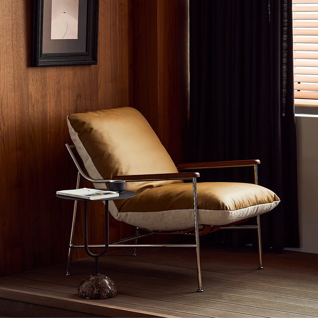 Prasad Lounge Chair Armchair With Ottoman, Real Leather - Miola
