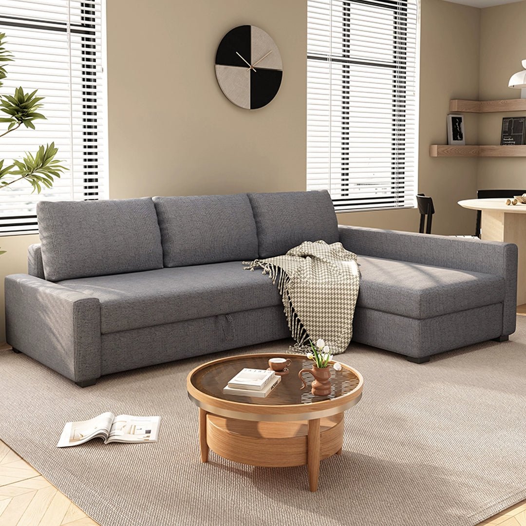 Edwards Three Seater Corner Sofa Bed With Storage, Linen - Miola
