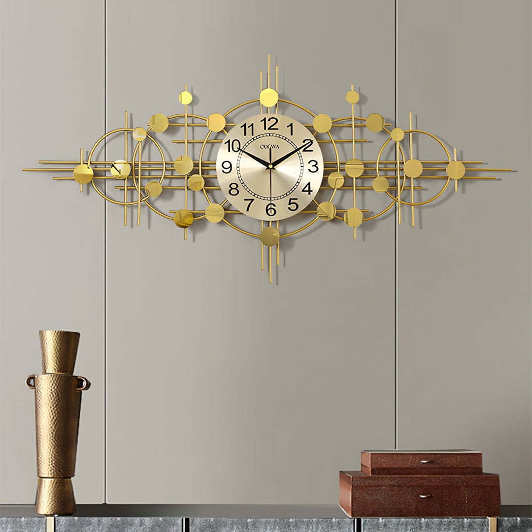 Cohen Art Deco Gold Wall Clock, Silent Clock, Horizontal Or Vertical - Miola