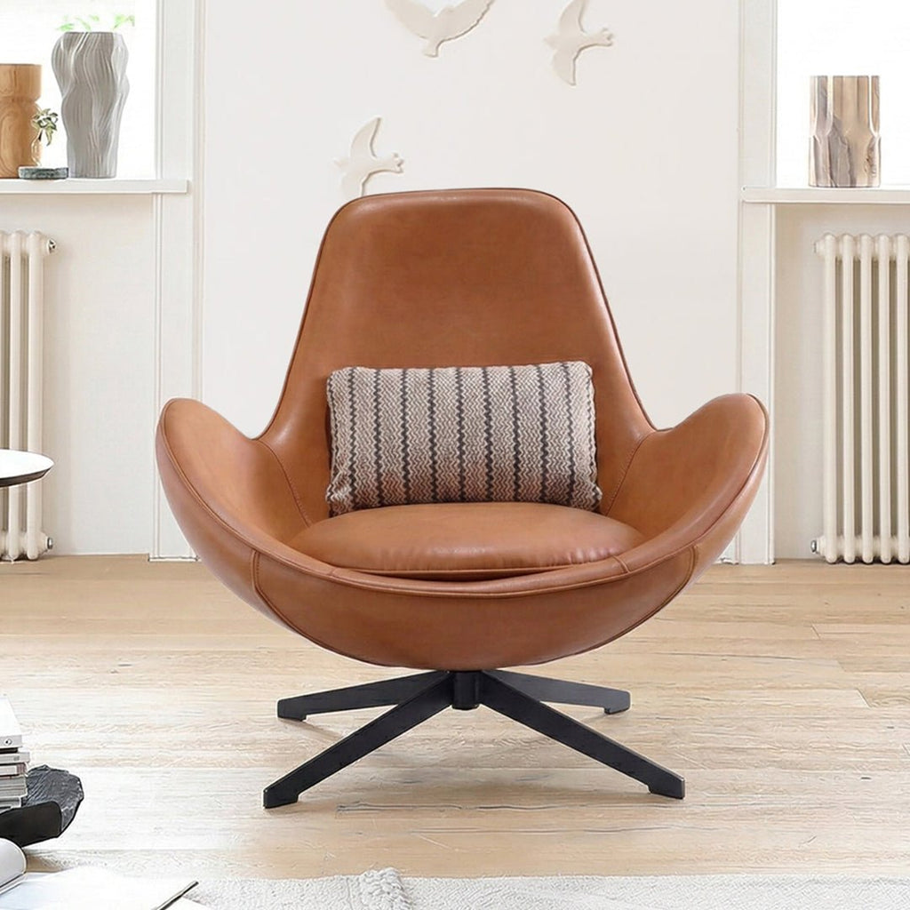 Snail Swivel Accent Armchair, Brown Leather - Miola