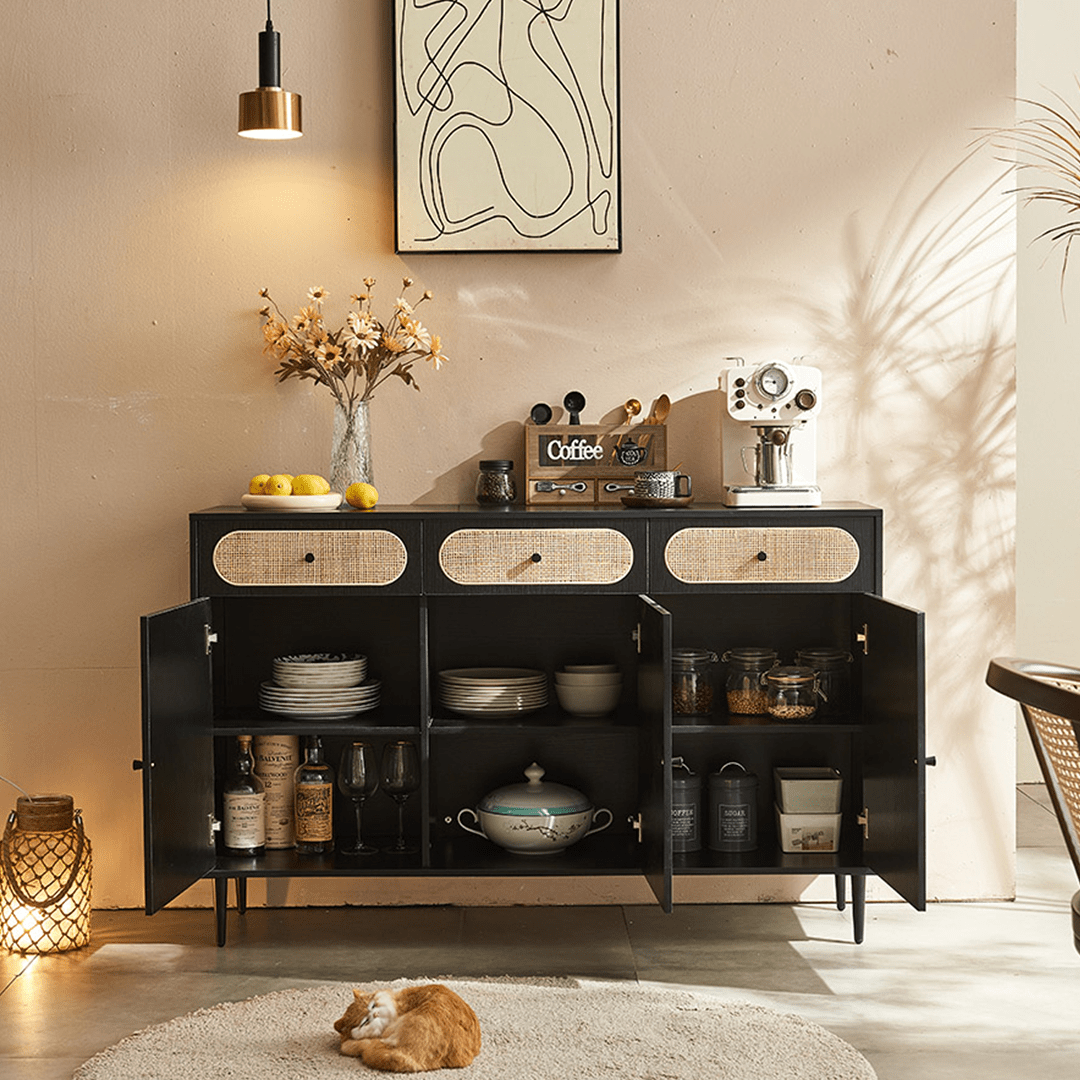 Ballard Rattan Sideboard, Black Or Oak - Miola