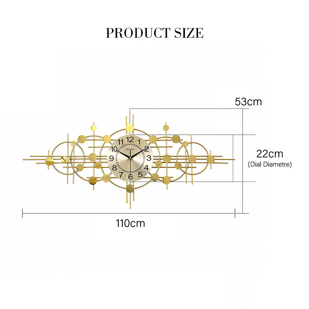 Cohen Art Deco Gold Wall Clock, Silent Clock, Horizontal Or Vertical - Miola