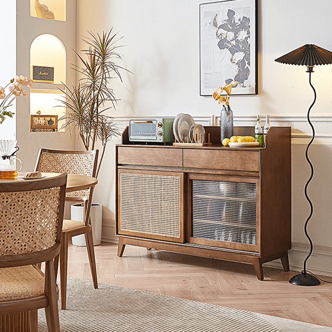 Cameron Sideboard, Rattan Cabinet With Glass Sliding Door - Miola