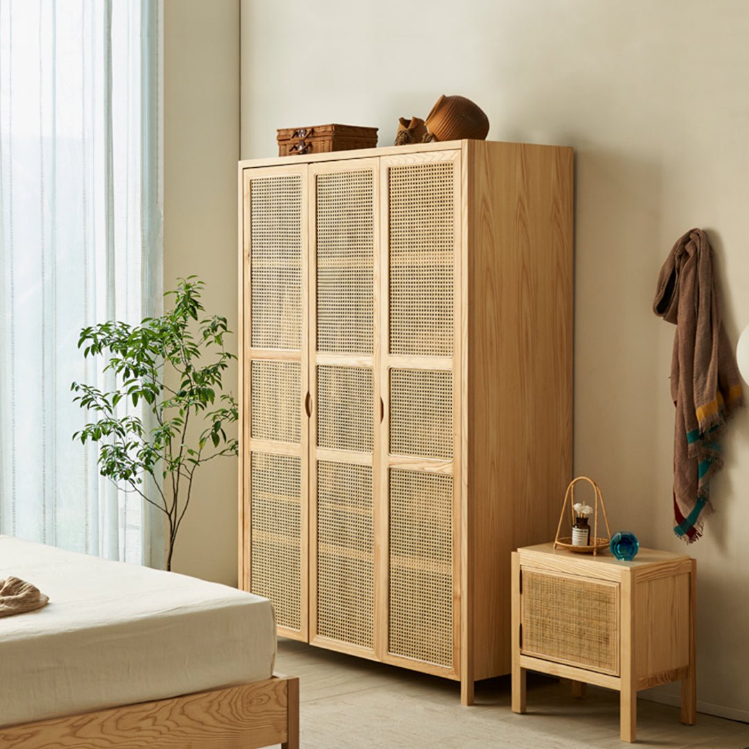 Amelia Rattan Wardrobe, Solid Wood & Rattan - Miola