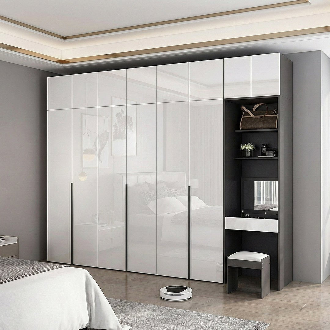 Nascimento Corner Wardrobe, Tall Wardrobe, L Shape Wardrobe With Dressing Table - Miola
