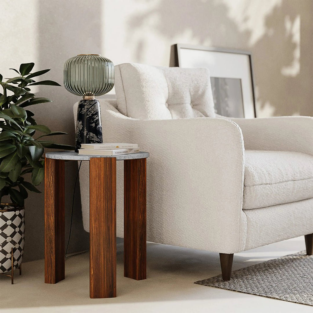 Bauman Round Side Table, Marble - Miola