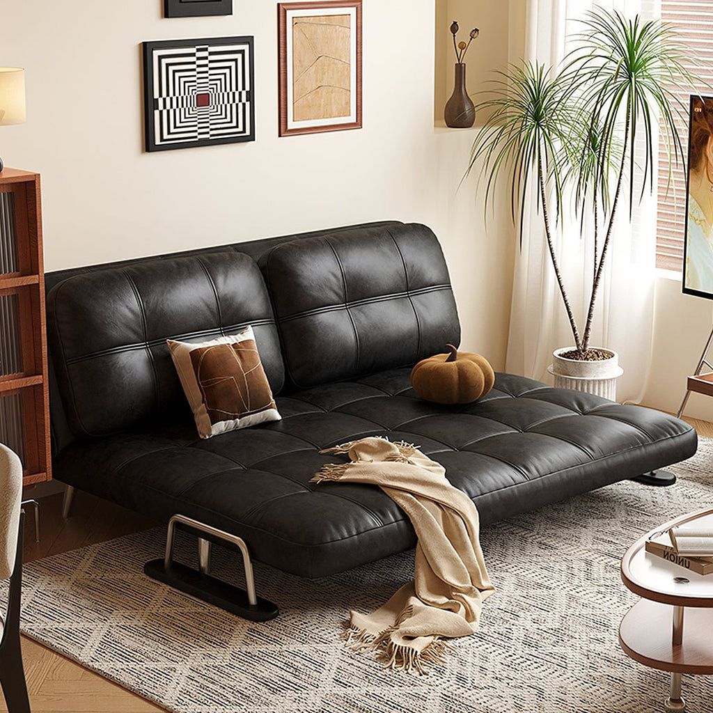 Riley Single Sofa Bed, Two Seater Sofa Bed, Black Leather - Miola