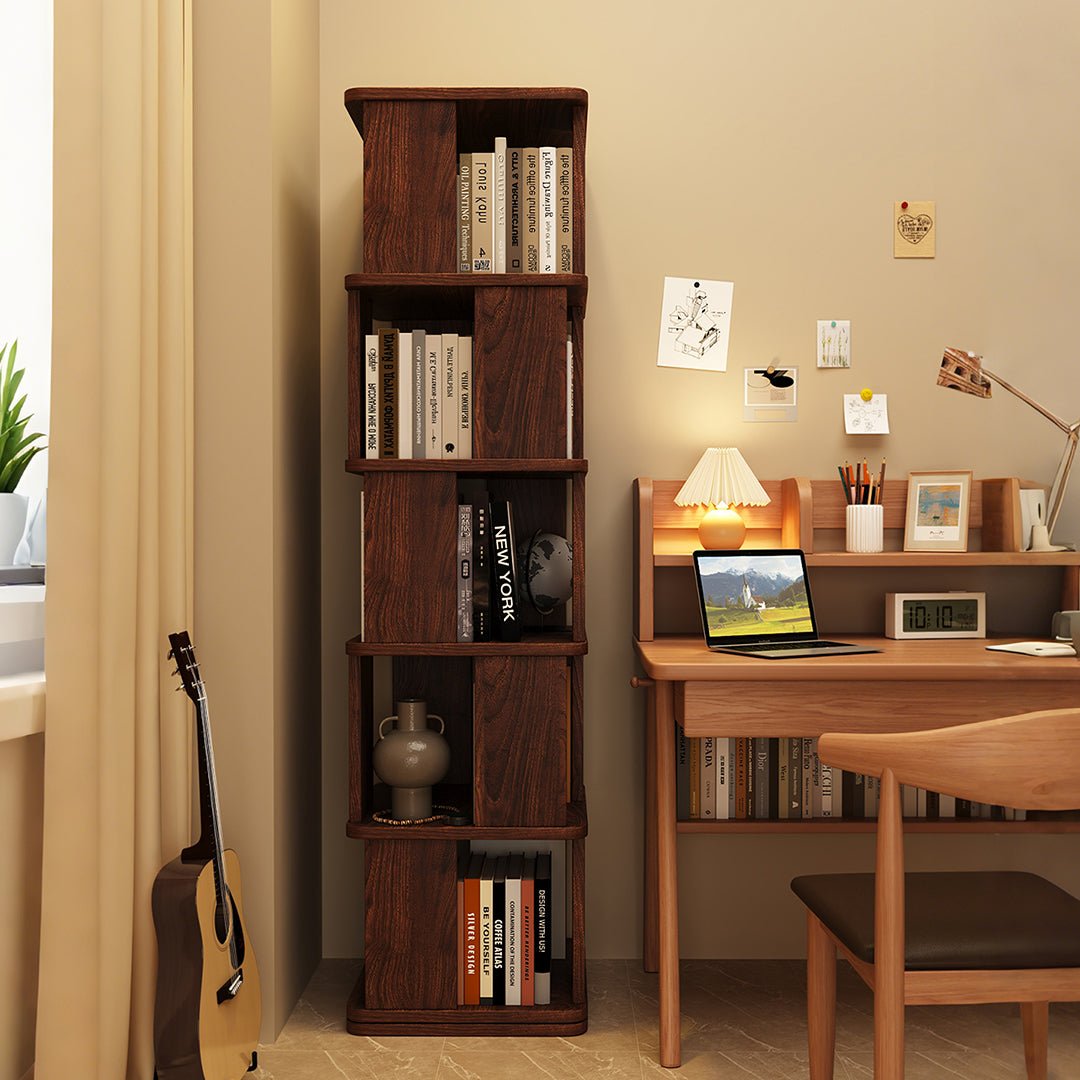 Vasiliev Rotating Bookshelf, Freestanding Shelving Unit, Solid Wood - Miola