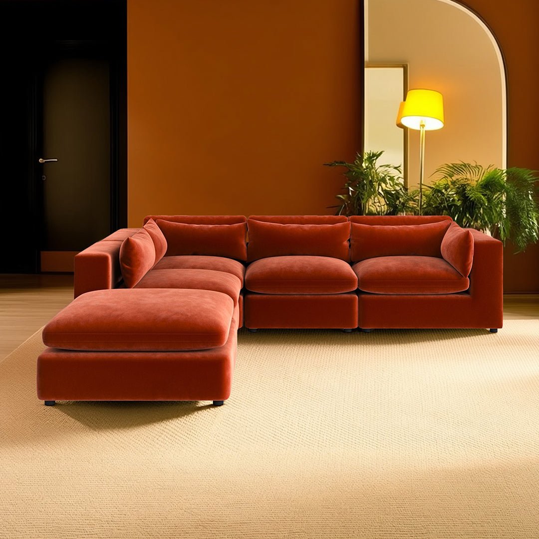 Ranjan Three Seater Corner Sofa, Red Velvet - Miola