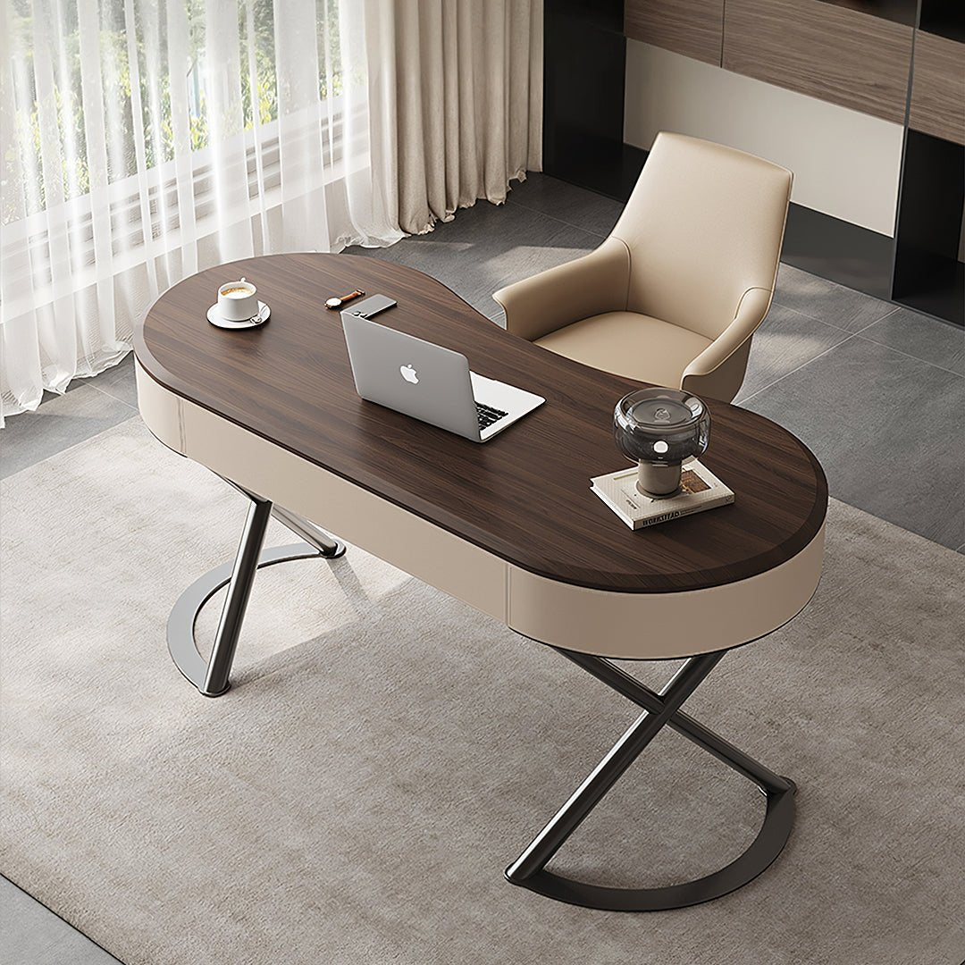 Chika Modern Office Desk For Home, Curved Office Desk, Wood - Miola
