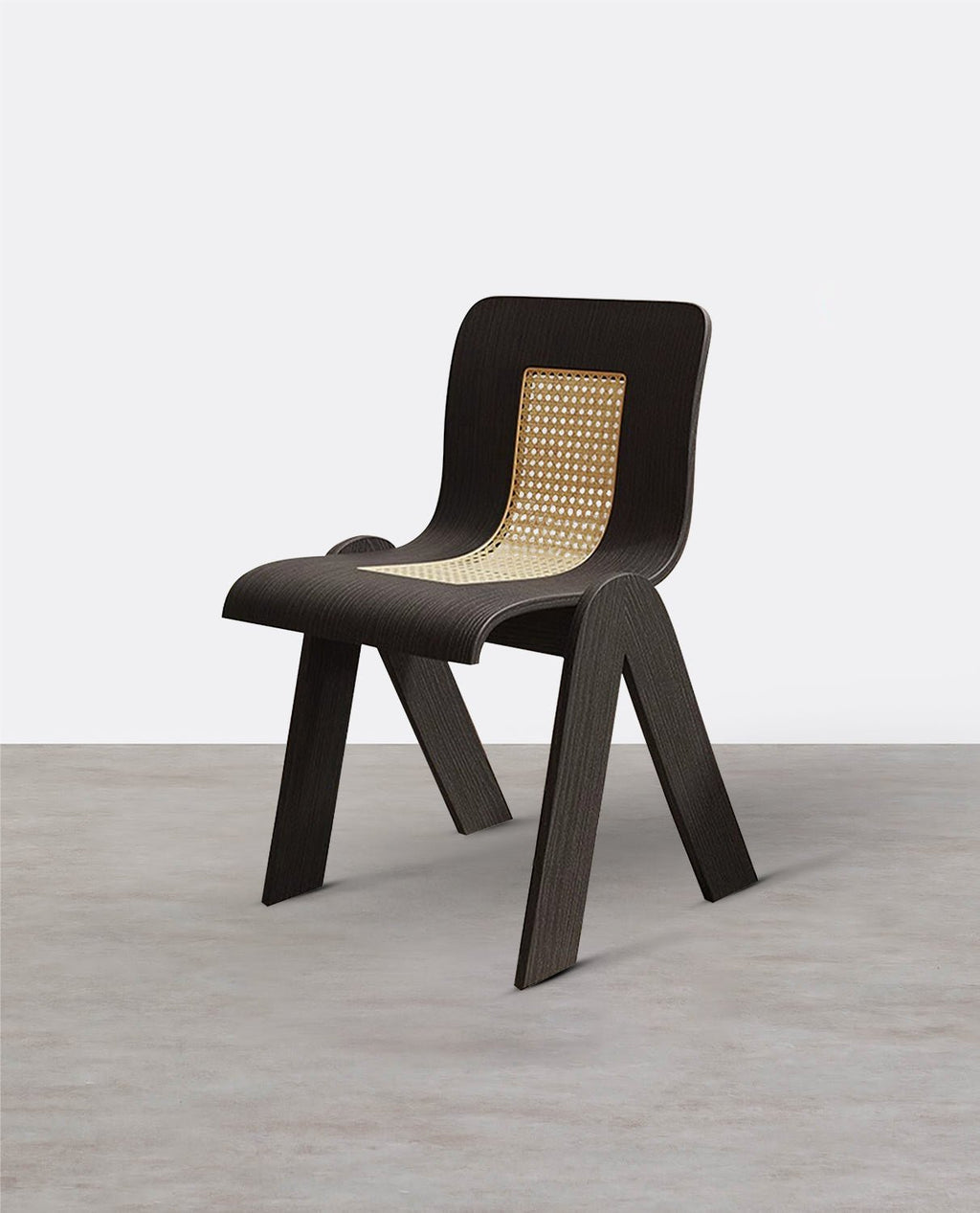 Verna Curve Dining Chair, Black & Rattan - Miola