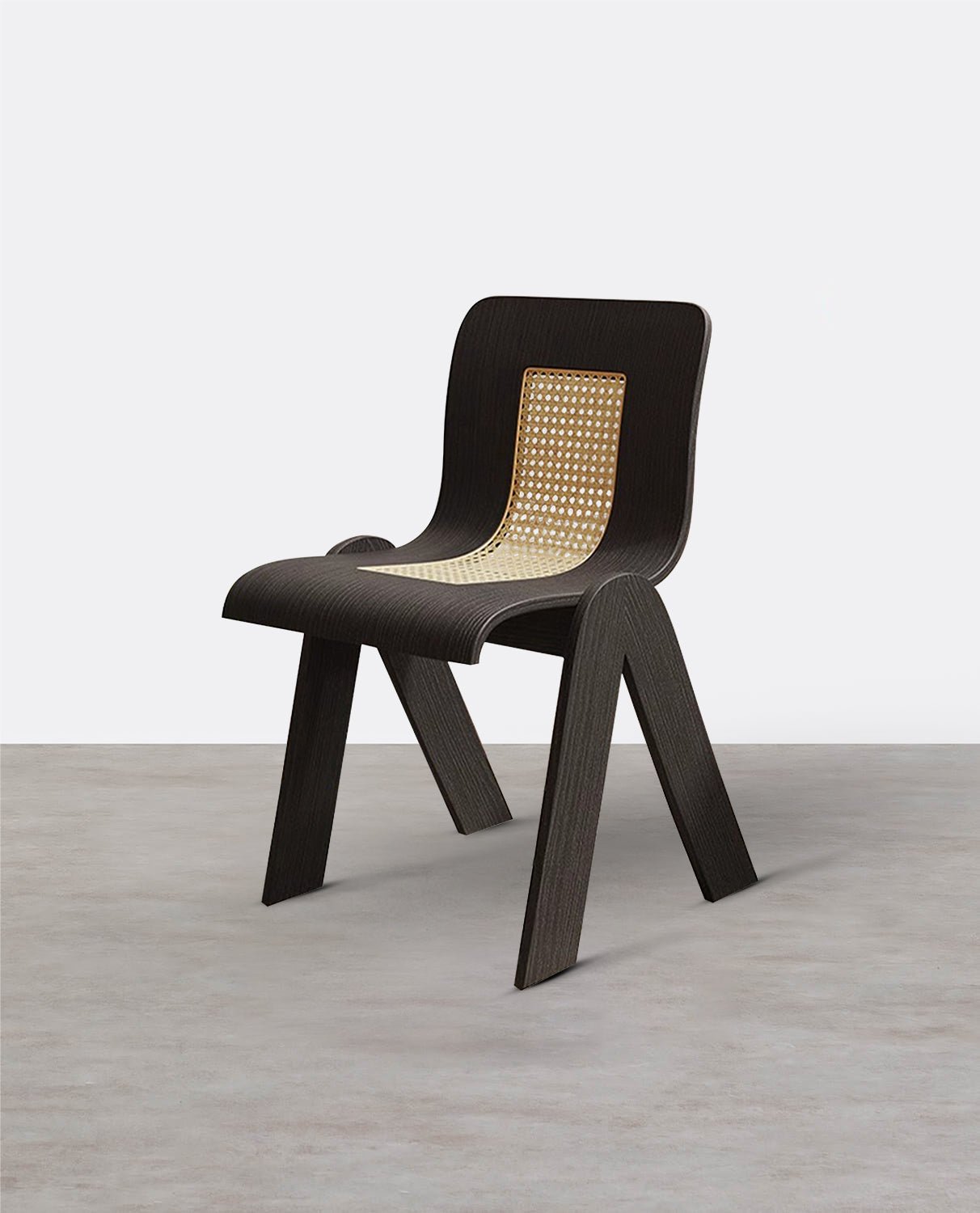 Verna Curve Dining Chair, Black & Rattan - Miola