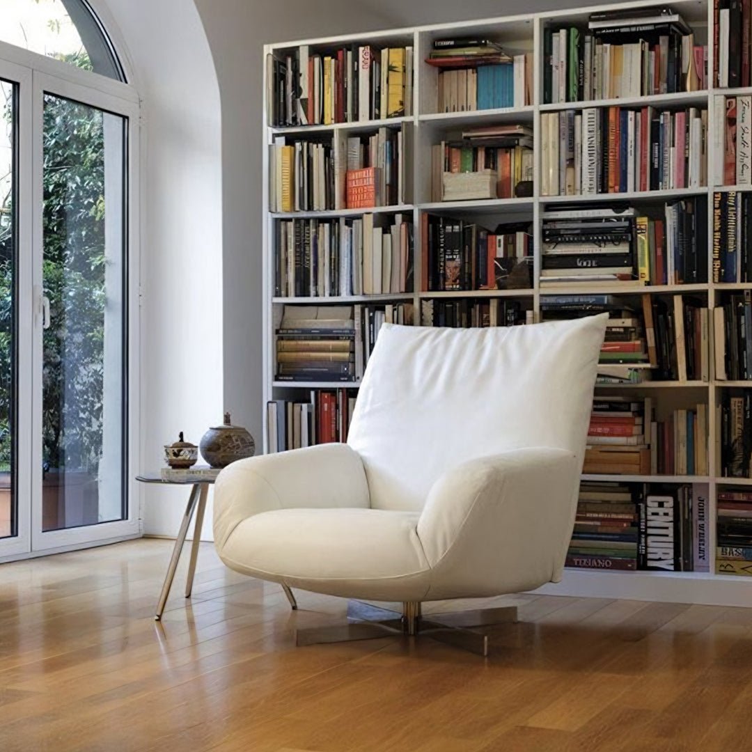Schmidt Chiara Lounge Chair With Footstool, Swivel, Real Leather - Miola