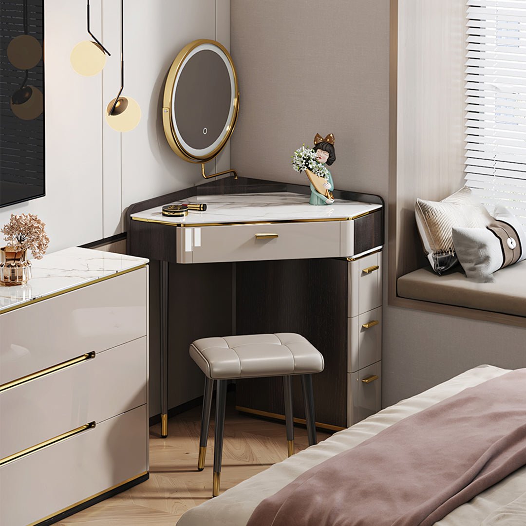 Amigo Small Corner Dressing Table, Slimline Dressing Table, With LED Mirror - Miola