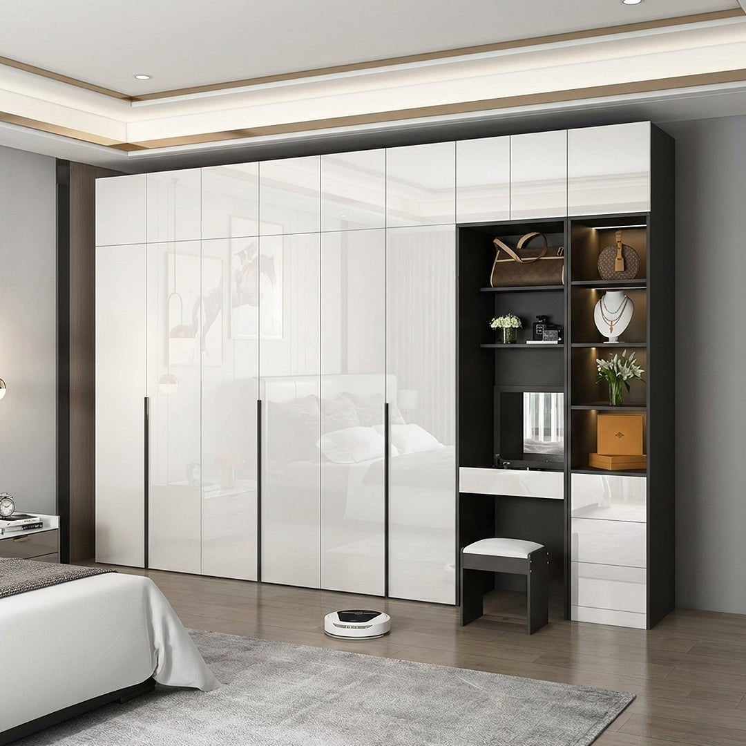 Nascimento Corner Wardrobe, Tall Wardrobe, L Shape Wardrobe With Dressing Table - Miola