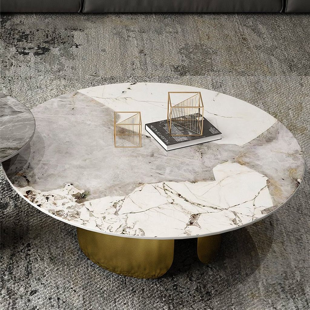 Amina Nesting Coffee Table Set, Gold Base, Sintered Stone - Miola