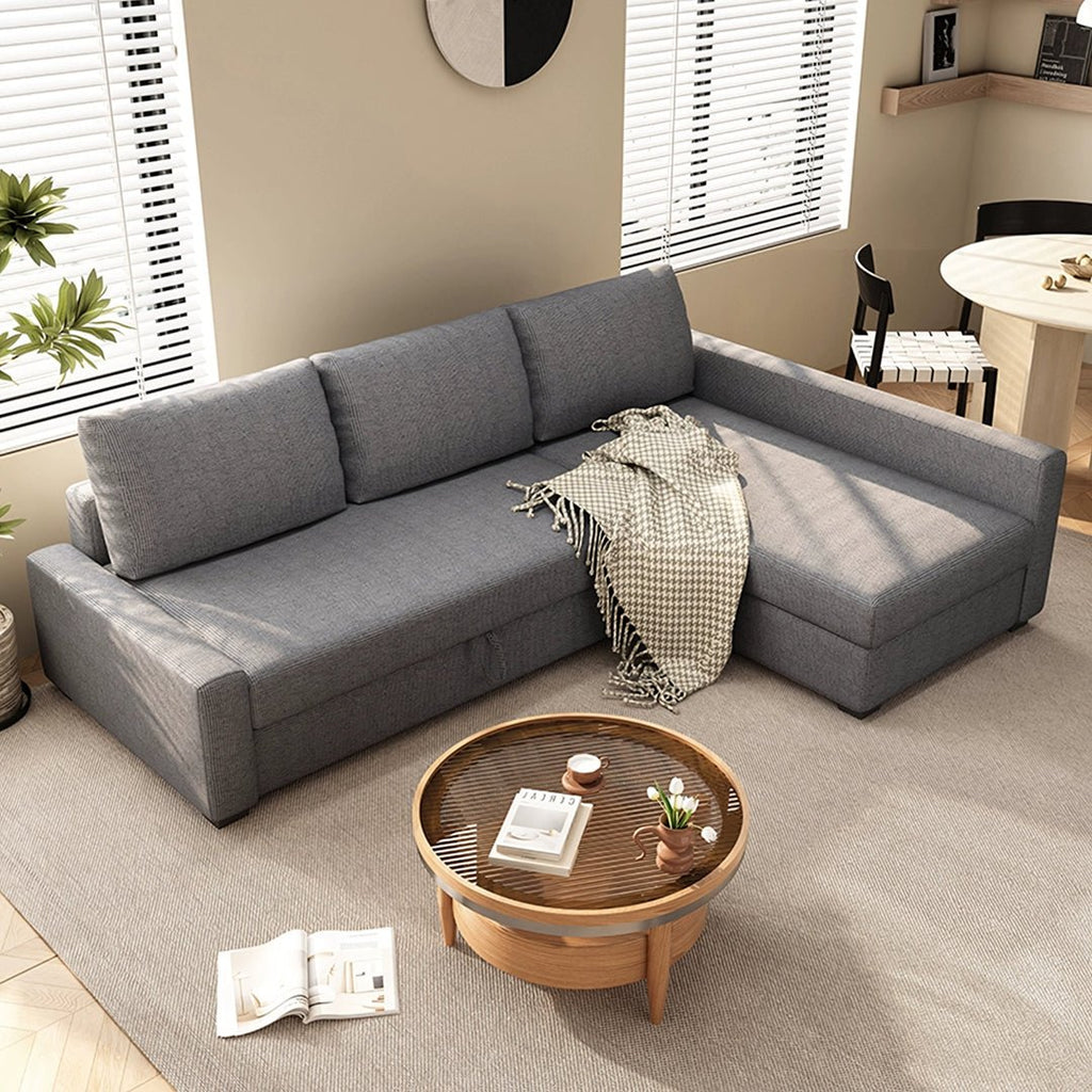 Edwards Three Seater Corner Sofa Bed With Storage, Linen - Miola