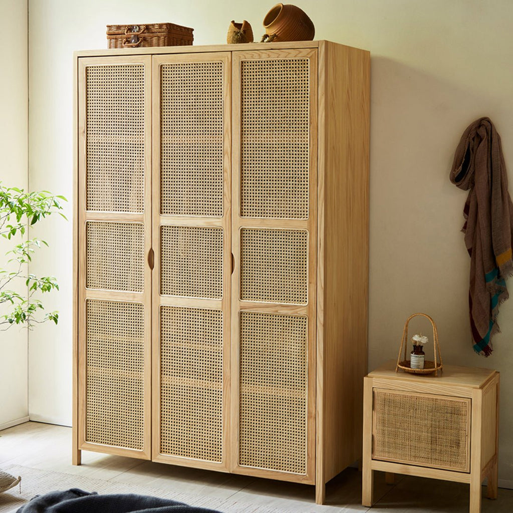 Amelia Rattan Wardrobe, Solid Wood & Rattan - Miola