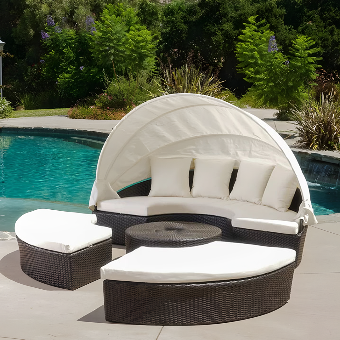 Shelly Patio Outdoor Sectional Sofa Set With Rattan Daybed Sunbed