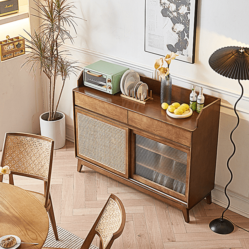 Cameron Sideboard, Rattan Cabinet With Glass Sliding Door - Miola