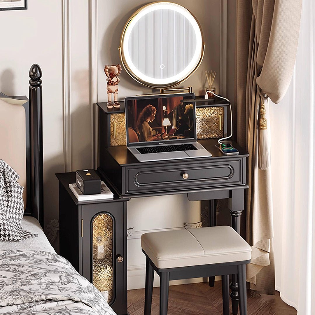 Scarlett Dressing Table With Side Cabinet & LED Mirror - Miola