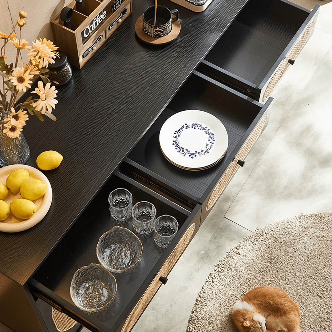 Ballard Rattan Sideboard, Black Or Oak - Miola