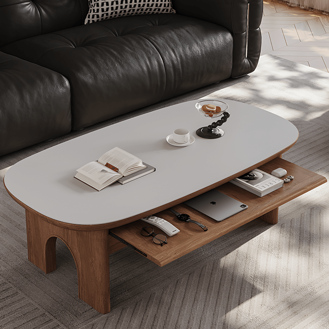 Saito Coffee Table With Storage, Wood, Oval - Miola