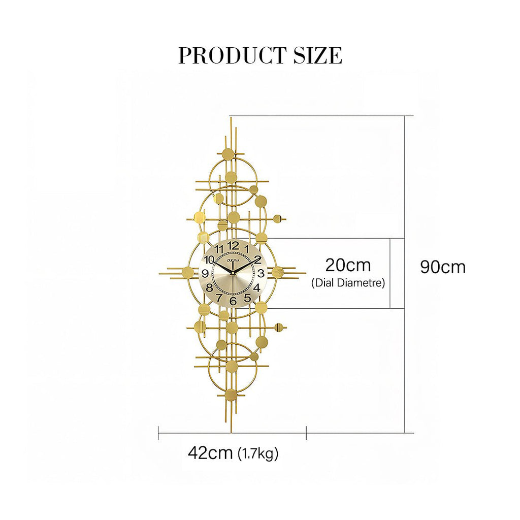 Cohen Art Deco Gold Wall Clock, Silent Clock, Horizontal Or Vertical - Miola