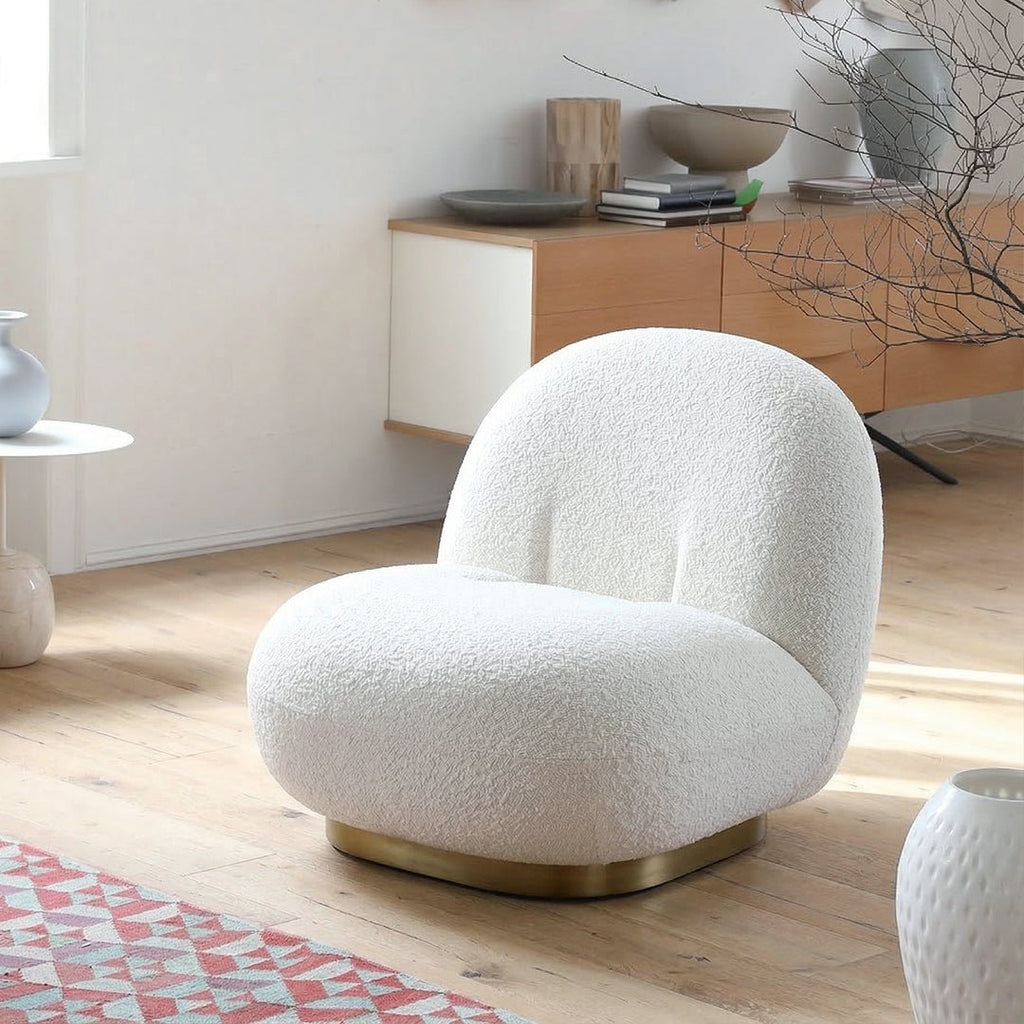 Gubi Pacha Swivel Accent Chair, Boucle With Gold Base - Miola