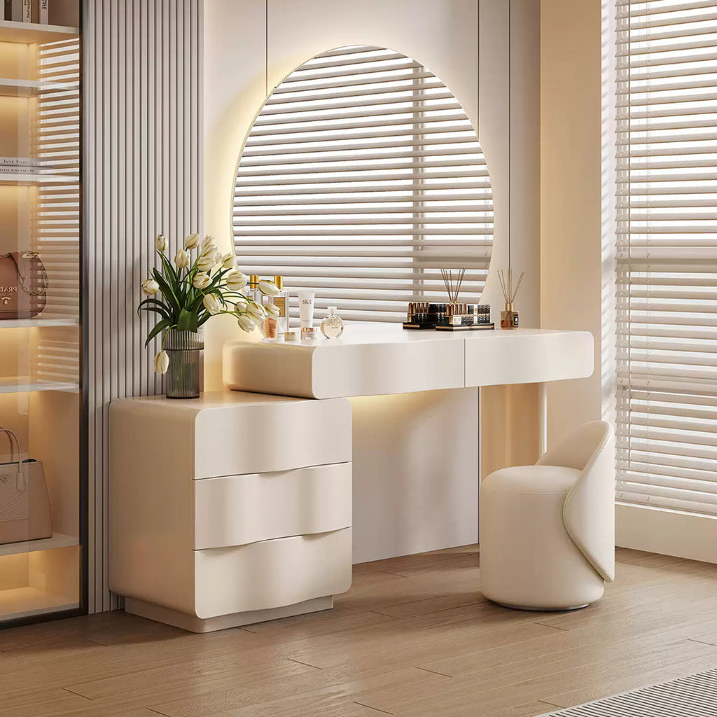 Radcliffe Dressing Table With Large LED Mirror, Cream