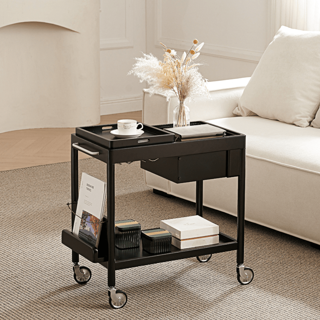 Orion With Magazine Rack Side Table With Trolleys - Miola