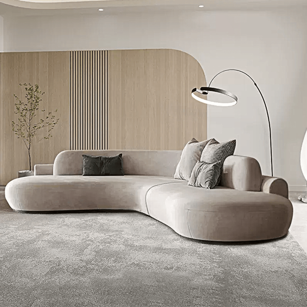 Cosima Grey Four Seater, Five Seater Curved Sofa, Long Sofa, Velvet - Miola