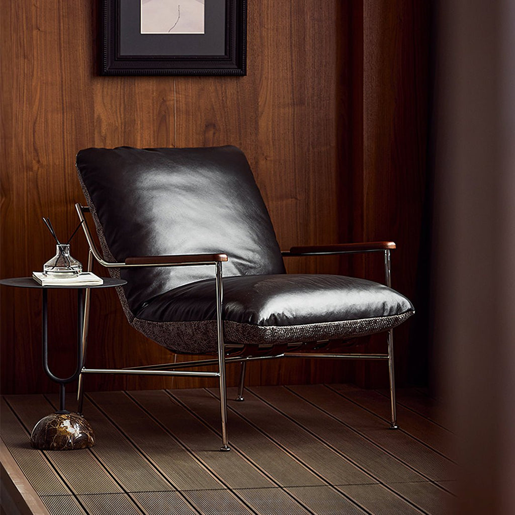 Prasad Lounge Chair Armchair With Ottoman, Real Leather - Miola